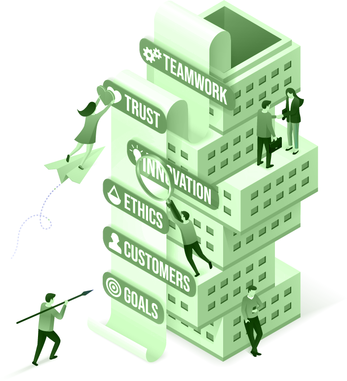 a group of people standing on top of a stack of stacks